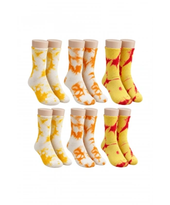 Unisex Batik Desenli Çorap 6lı Set Pamuklu Renkli Uzun Soket Dikişsiz Nefes Alan Günlük Spor Çorabı