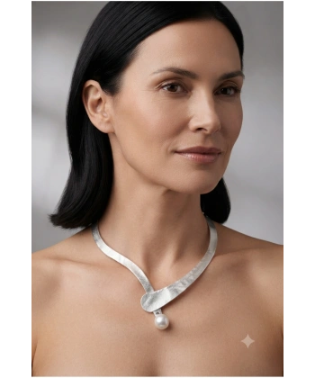 Çelik silver İncili kolye