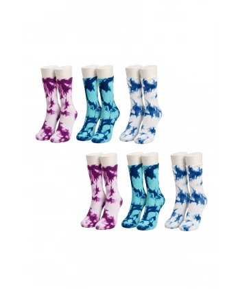 Unisex Batik Desenli Çorap 6Lı Set Pamuklu Renkli Uzun Soket Dikişsiz Nefes Alan Spor Çorabı Günlük