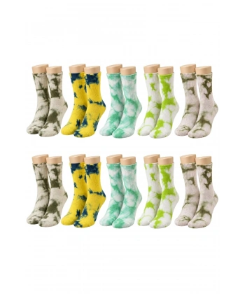 Unisex Batik Desenli Çorap 10lu Set Pamuklu Renkli Uzun Soket Dikişsiz Nefes Alan Günlük Spor Çorab