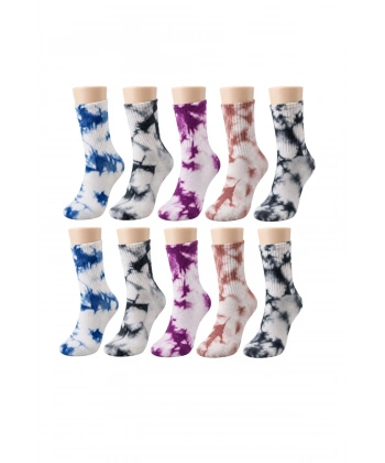 Unisex Batik Desenli Çorap 10lu Set Pamuklu Renkli Uzun Soket Dikişsiz Nefes Alan Günlük Spor Çorab