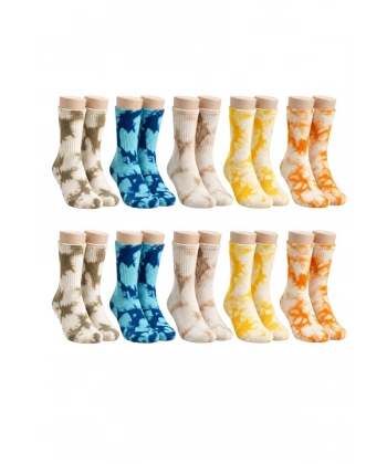 Unisex Batik Desenli Çorap 10lu Set Pamuklu Renkli Uzun Soket Dikişsiz Nefes Alan Günlük Spor Çorab