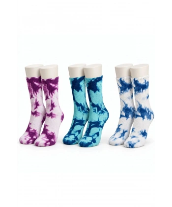 Unisex Batik Desenli Çorap 3lü Set Pamuklu Renkli Uzun Soket Dikişsiz Nefes Alan Spor Çorabı Günlük