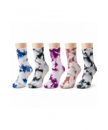 Unisex Batik Desenli Çorap 5li Set Pamuklu Renkli Uzun Soket Dikişsiz Nefes Alan Günlük Spor Çorabı