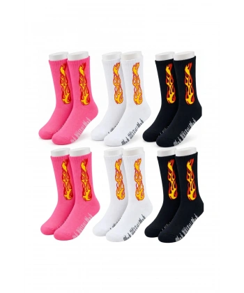 Unisex Alev Desenli Çorap 6lı Set Pamuklu Uzun Soket Dikişsiz Nefes Alan Günlük Spor Çorabı Yumuşak