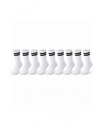 Unisex Beyaz Çorap Siyah Çizgili 9lu Set Uzun Soket Günlük Spor Kolej Stil Kadın Erkek Çorabı