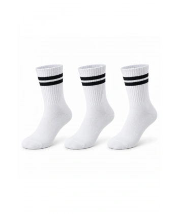 Unisex Beyaz Çorap Siyah Çizgili 3lü Set Uzun Soket Günlük Spor Kolej Stil Rahat Kadın Erkek Çorabı