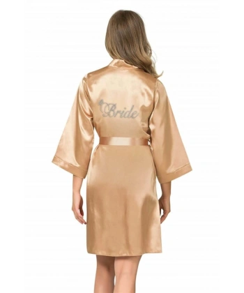 Şık Tasarım Yumuşak Dokulu Gold Kısa Saten Bride Sabahlık - SSSSSS3303-8513