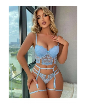 Mavi Dantelli Jartiyer Fantezi Seksi Büstiyer Takımı - SSSSSS2888-2311