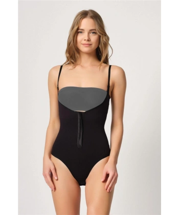 Siyah Göğsü Açık Agraflı Body Korse - SSSSSS6307-9336