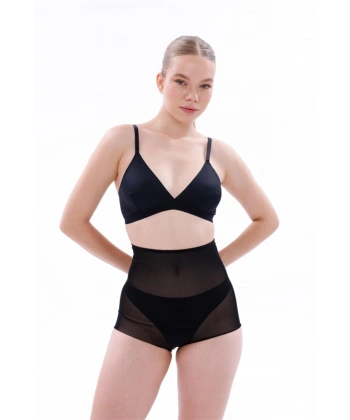 Siyah Lazer Kesim Tül Toparlayıcı Slip Hayalet Külot Korse - SSSSSS3679-3222