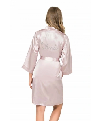 Şık Tasarım Yumuşak Dokulu Pudra Kısa Saten Bride Sabahlık - SSSSSS7381-8763