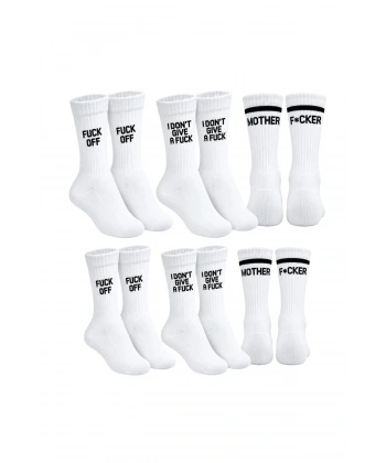 Unisex Beyaz Yazılı Çorap Esprili Sloganlı Uzun Soket Günlük Spor Rahat 6lı Eğlenceli Şık Hediye Set