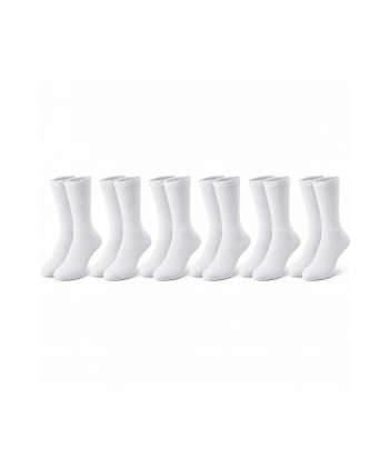 Unisex Beyaz Soket Çorap 6lı Set %80 Pamuk Dikişsiz Burun Takviyeli Esnek Günlük Spor Çorabı Konfor