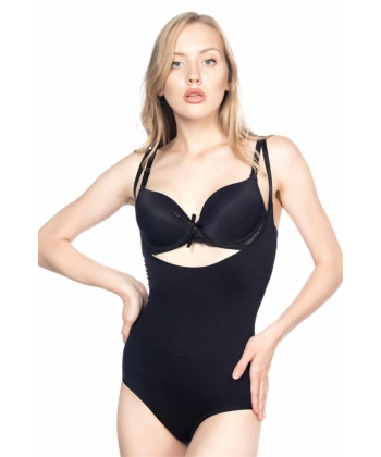 Siyah Göğsü Açık Body Korse - SSSSSS2825-9776