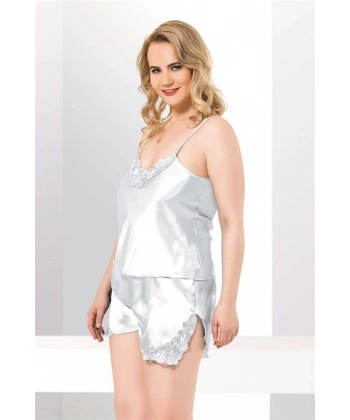 Şık Tasarım Yumuşak Dokulu Büyük Beden Dantel İşlemeli Beyaz Saten Babydoll - SSSSSS7263-7
