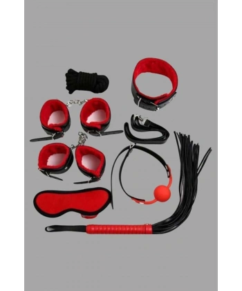 Kırmızı/Siyah İçi Tüylü Deri 7li Harness Set - SSSSSS2675-2607