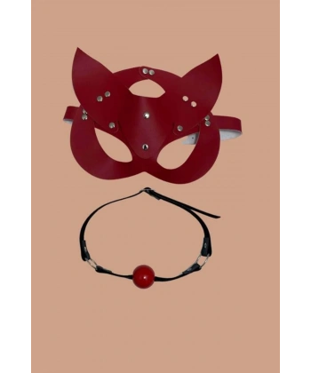 Kırmızı Deri Maske ve Ağız Topu Harness Aksesuar - SSSSSS2878-1795