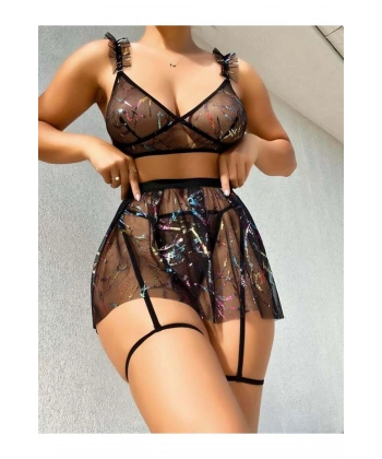 Parlama Detaylı Mini Tül Gecelik - SSSSSS9462-4338