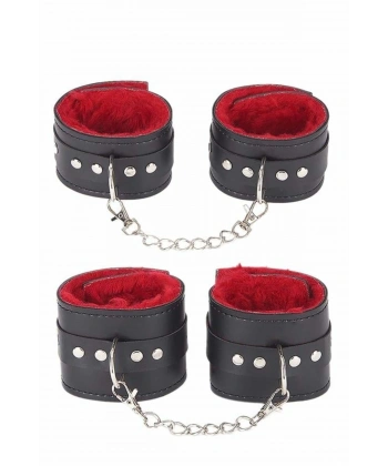 İçi Kırmızı Tüylü Kol Bacak Kelepce Set - SSSSSS7827-2341