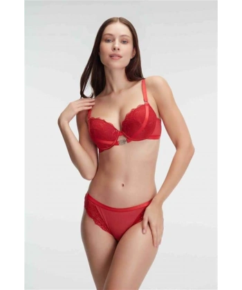 Fantezi Destekli Balenli Kaplı İpli Aksesuarlı Sütyen Slip İç Çamaşırı Tak - SSSSSS2753-3