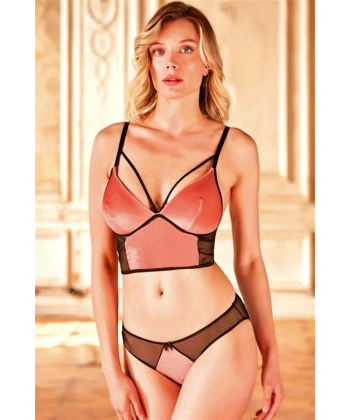 Kadife Balensiz Desteksiz Dolgusuz Yaka Detaylı Bralet Sütyen ve Slip Takım - SSSSSS9221-6959