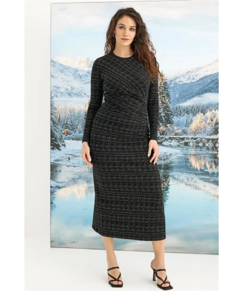 Desenli Uzun Kollu Elbise - SSSSSS9555-2040