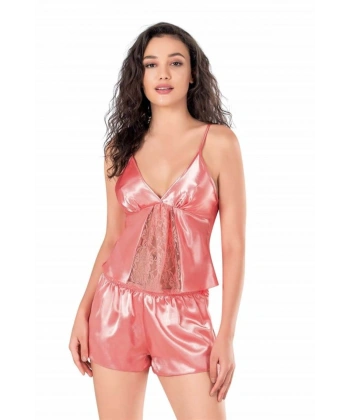 Mercan Saten Babydoll Şort Takımı - SSSSSS4134-6832