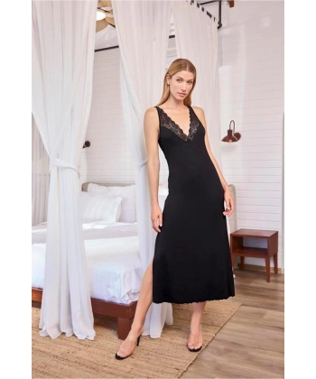 Dantelli Dekolteli ve Yırtmaçlı Gecelik - SSSSSS3926-7834