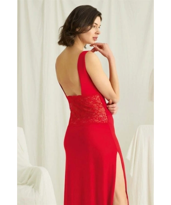 Göğüs ve Sırt Dekolteli Dantelli Yırtmaçlı Gecelik - SSSSSS9848-2481
