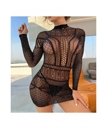 Özel Tasarım Siyah Taşlı Fantezi Vücut Çorabı - SSSSSS7403-9128