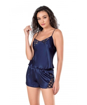 Lacivert Saten Babydoll Şort Takımı - SSSSSS5903-5886