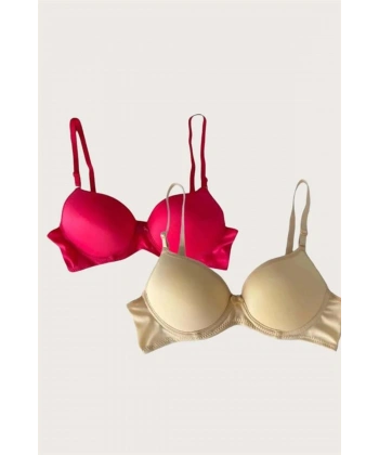 Ten-Kırmızı 2li Mikro Kumaş Push Up Dolgulu Balenli Günlük Destekli Sütyen - SSSSSS5620-836