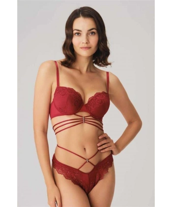 Balenli Destekli Dolgulu Göbek Detaylı Dantelli Sütyen ve String Takım - SSSSSS6892-3388