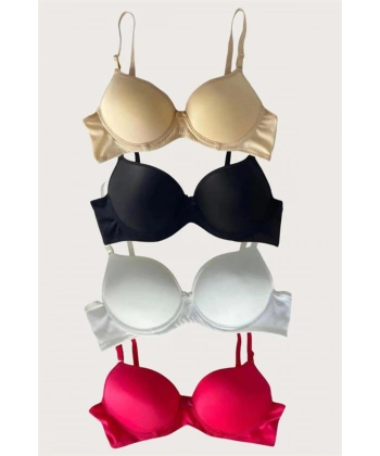 Siyah-Beyaz-Kırmızı-Ten 4lü Dolgulu Push Up Micro Balenli Günlük Tek Destekli - SSSSSS8490-4