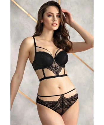 Balenli Destekli Dolgulu Yaka Detaylı Dantelli Büstiyer Sütyen ve Slip Takım - SSSSSS6934-5329