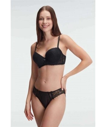 Destekli Dolgulu Balenli Kaplı Dantel Detaylı Sütyen Slip İç Çamaşırı Takı - SSSSSS6591-3