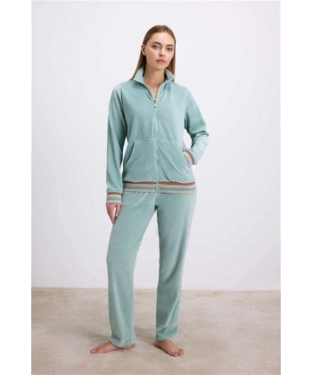 Kadife Dokulu Uzun Kollu Sweatshirt ve Pantolon Takımı - SSSSSS2255-7371