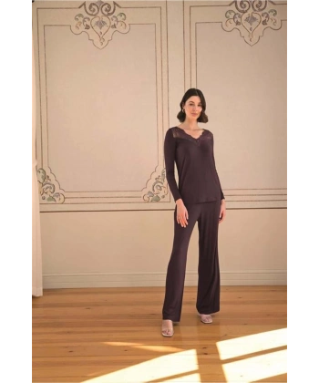 Uzun Kollu ve Dantelli Pijama Takımı - SSSSSS3443-2640