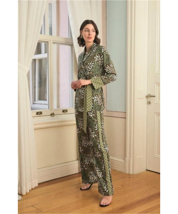 Çiçek Yaprak ve Etnik Desenli Pijama Takımı - SSSSSS2871-4937