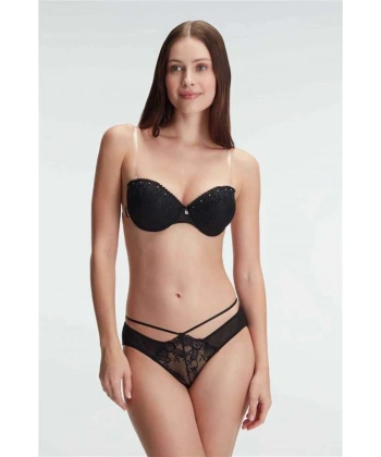Günlük Straplez Push-up Destekli Balenli Şeffaf Sırt Aksesuarlı Askıları Çı - SSSSSS7632-1