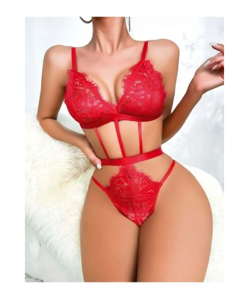 Lastik Detaylı Kırmızı Fantezi Body - SSSSSS1200-3655