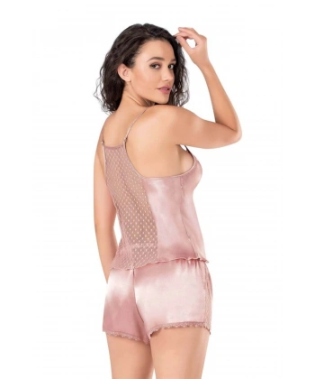 Koyu Pudra Saten Babydoll Şort Takımı - SSSSSS6556-6280