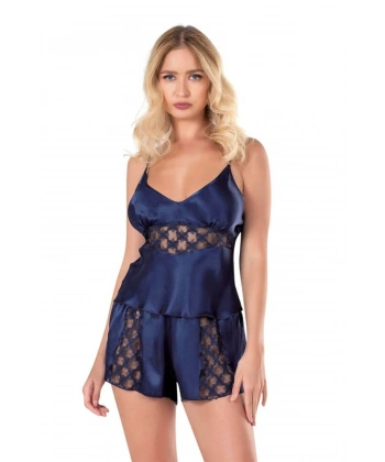 Lacivert Saten Babydoll Şort Takımı - SSSSSS4362-1197
