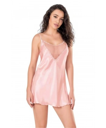 Dekolteli Somon Kısa Saten Gecelik - SSSSSS3733-9250