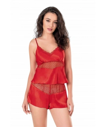 Kırmızı Saten Babydoll Şort Takımı - SSSSSS9366-2709