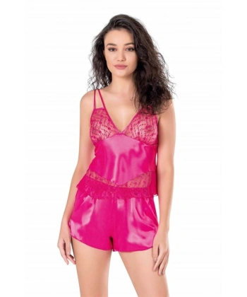 Fuşya Saten Babydoll Şort Takımı - SSSSSS8788-9708