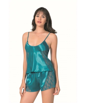 Petrol Saten Babydoll Şort Takımı - SSSSSS4524-6209