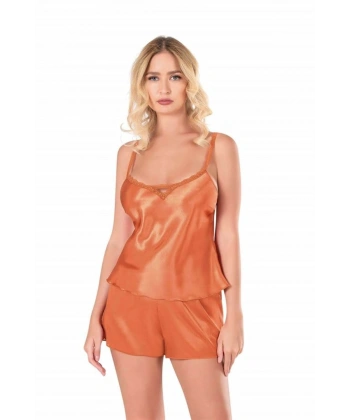 Oranj Saten Babydoll Şort Takımı - SSSSSS9481-6785