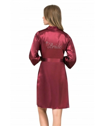 Şık Tasarım Yumuşak Dokulu Bordo Kısa Saten Bride Sabahlık - SSSSSS5718-4198